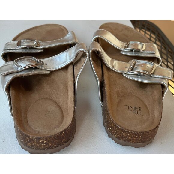 Time & Tru Metallic Silver Sandals w/Tan Cork Bottom Women's Size 9 (READ) - Picture 11 of 12